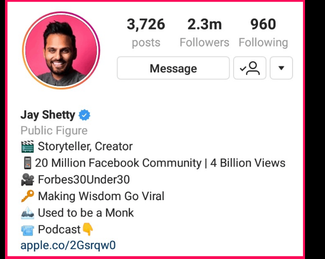 Jay Shetty Instagram Bio for reference.